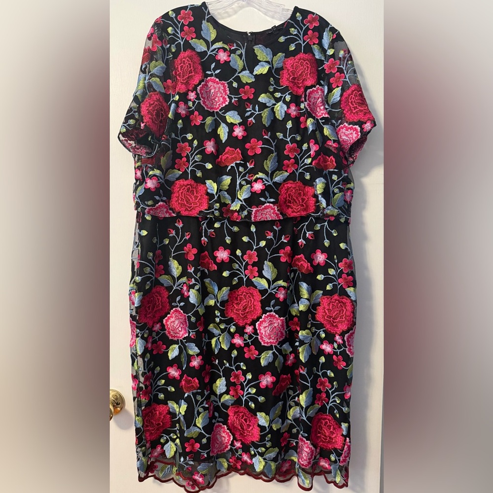 River Island Plus Black Dress Pink Green Floral Embroidery Plus 24 Formal Pretty